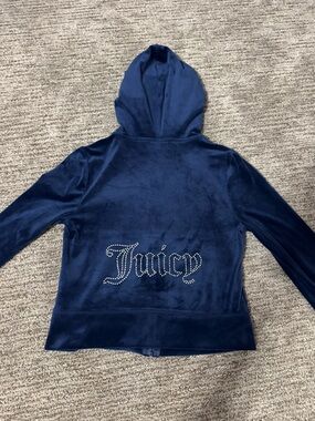 Juicy Couture Navy Velour Hooded Jacket with Rhinestone 'Juicy'